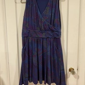 Blue floral motif fresh produce faux wrap top dress